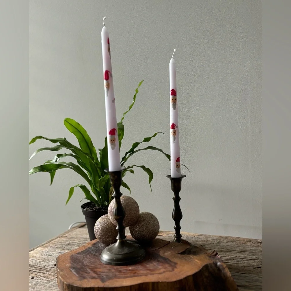 Hand Painted Santa Clause two candle‎ light sticks for Christmas